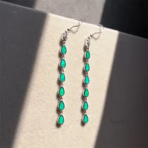 Fire Opal Teardrop Dangle Earrings - Green