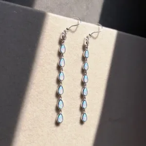 Fire Opal Teardrop Dangle Earrings - White