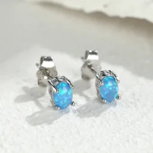 Oval Opal Stone Stud Dainty Earrings