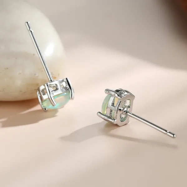 Oval Opal Stone Stud Dainty Earrings - Image 5