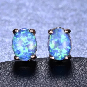 Oval Opal Stone Stud Dainty Earrings
