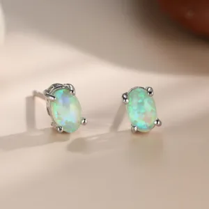 Oval Opal Stone Stud Dainty Earrings