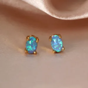 Oval Opal Stone Stud Dainty Earrings