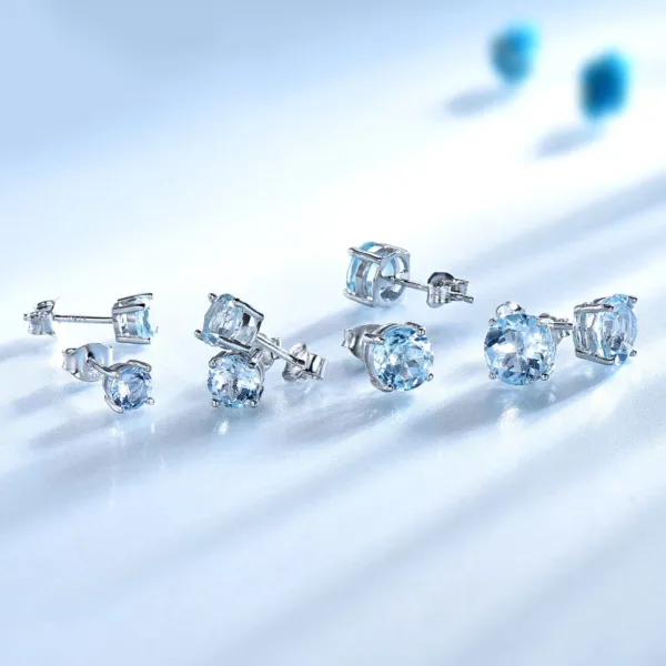 Dainty 925 Sterling Silver Aquamarine Studs - Image 3