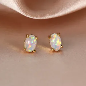 Oval Opal Stone Stud Dainty Earrings