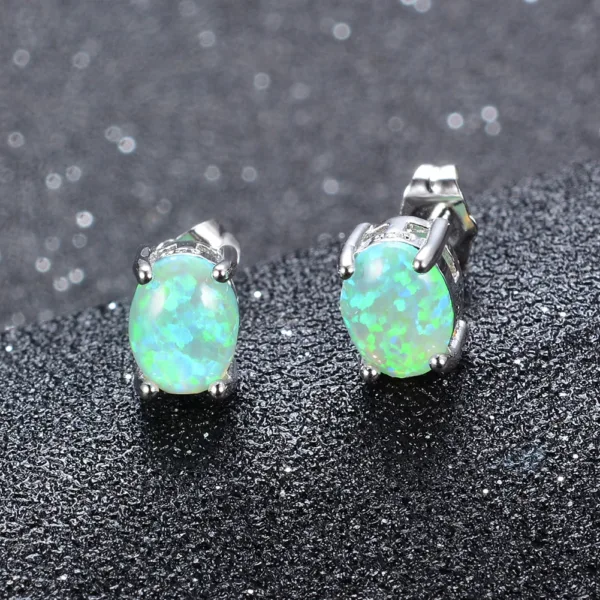 Oval Opal Stone Stud Dainty Earrings - Image 2