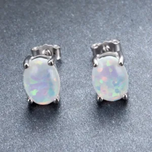 Oval Opal Stone Stud Dainty Earrings