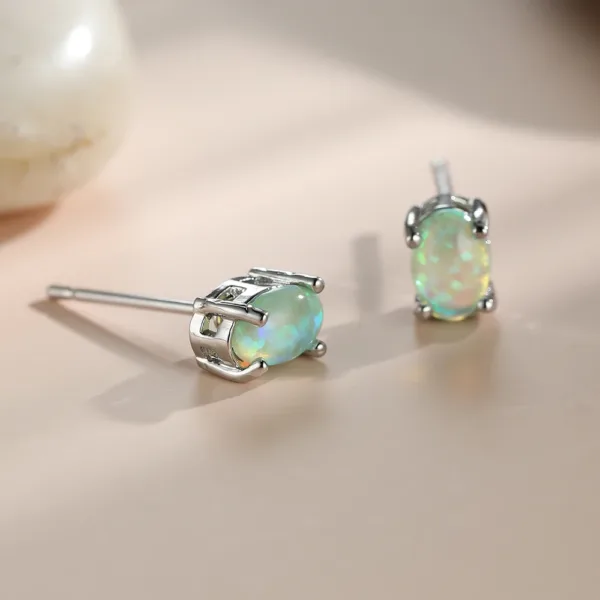 Oval Opal Stone Stud Dainty Earrings - Image 4