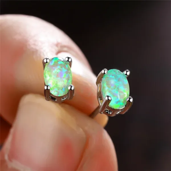 Oval Opal Stone Stud Dainty Earrings