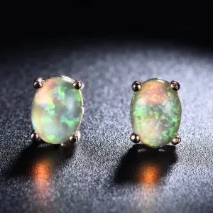 Oval Opal Stone Stud Dainty Earrings