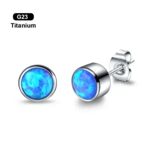 Cubic Zirconia Opal Earrings Studs - Opal Blue