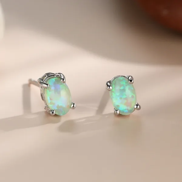 Oval Opal Stone Stud Dainty Earrings - Image 3
