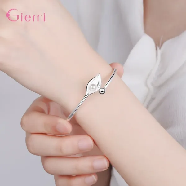 Open Adjustable Leaf Cuff Bracelets for Women Hot Sale 925 Sterling Silver Freshwater Pearl Bangles Gift Jewelry Wholesale - Image 5