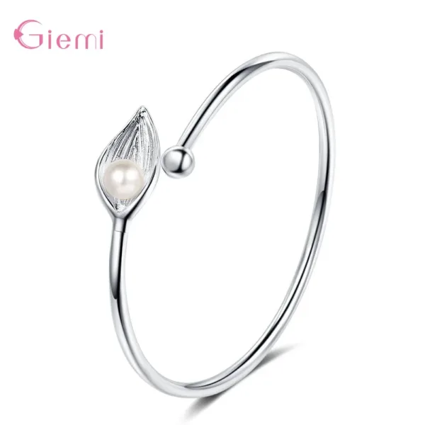 Open Adjustable Leaf Cuff Bracelets for Women Hot Sale 925 Sterling Silver Freshwater Pearl Bangles Gift Jewelry Wholesale - Image 2