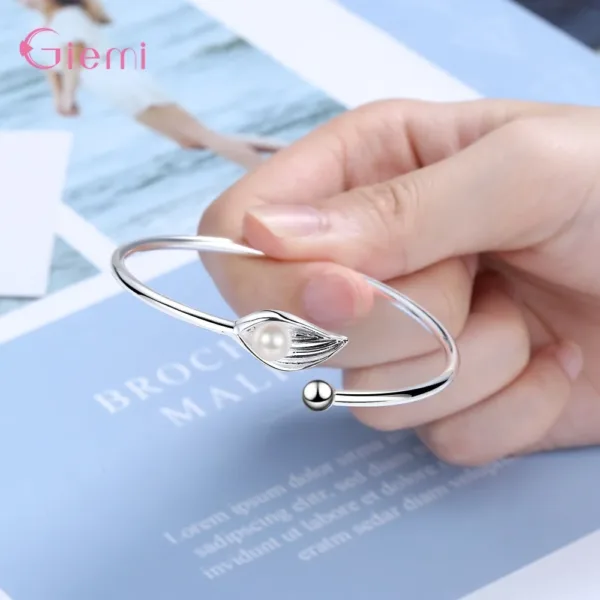 Open Adjustable Leaf Cuff Bracelets for Women Hot Sale 925 Sterling Silver Freshwater Pearl Bangles Gift Jewelry Wholesale - Image 4