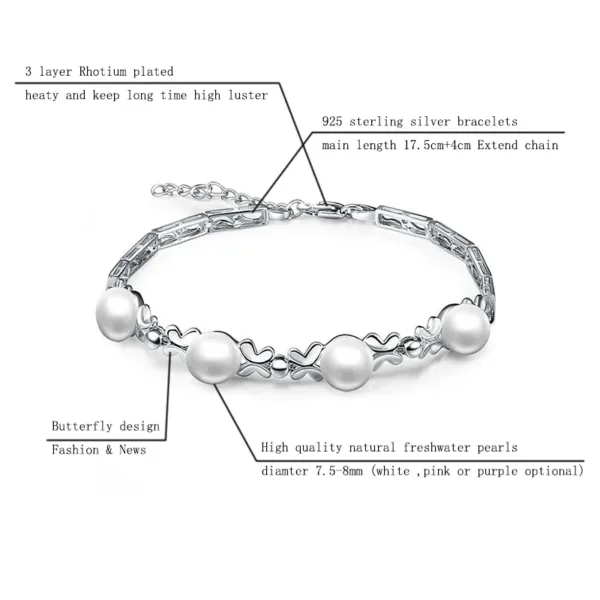 Sinya 925 Sterling Silver Bracelets Inlay Natural High Quality Pearls Diameter 7.5mm New Arrival Hot Sale Fashion Design - Image 2