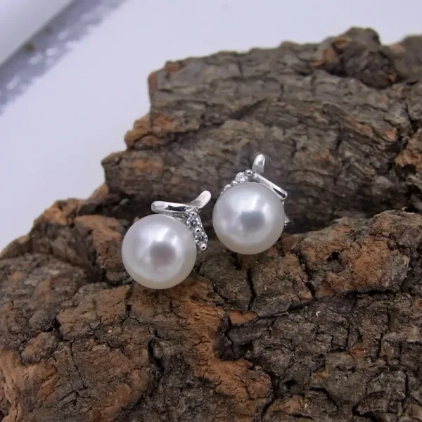 Sterling Silver CZ Pearls Earring Studs