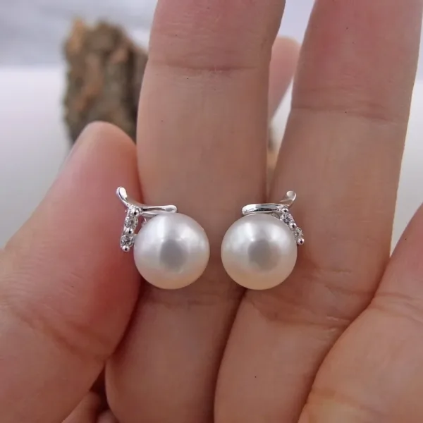 Sterling Silver CZ Pearls Earring Studs