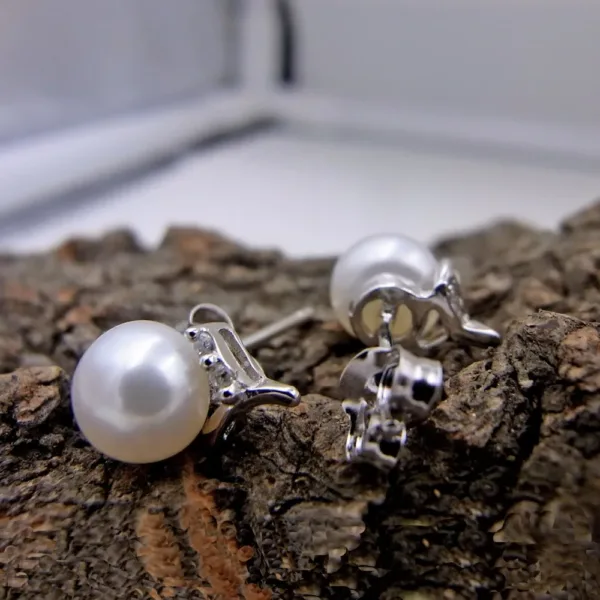 Sterling Silver CZ Pearls Earring Studs