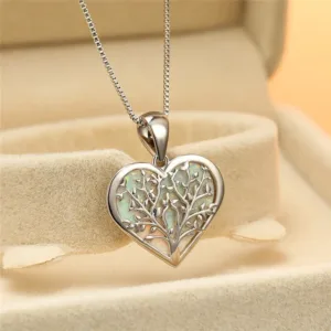 Tree Of Life Heart Pendant Necklaces - White
