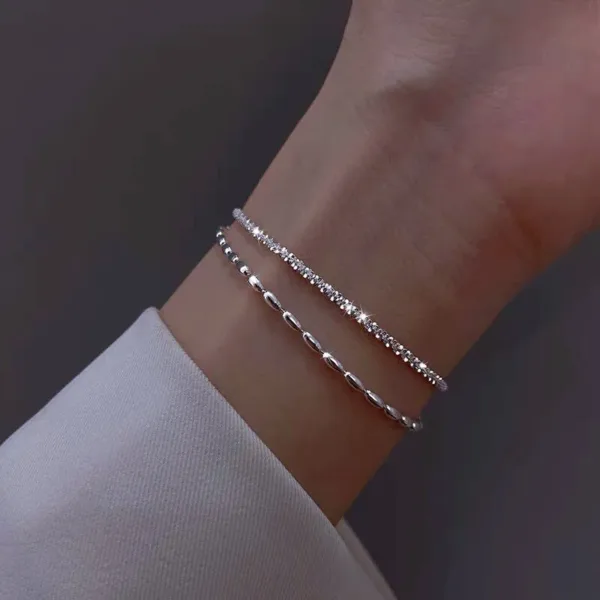 Minimalist Sterling Silver Double Layer Bracelet