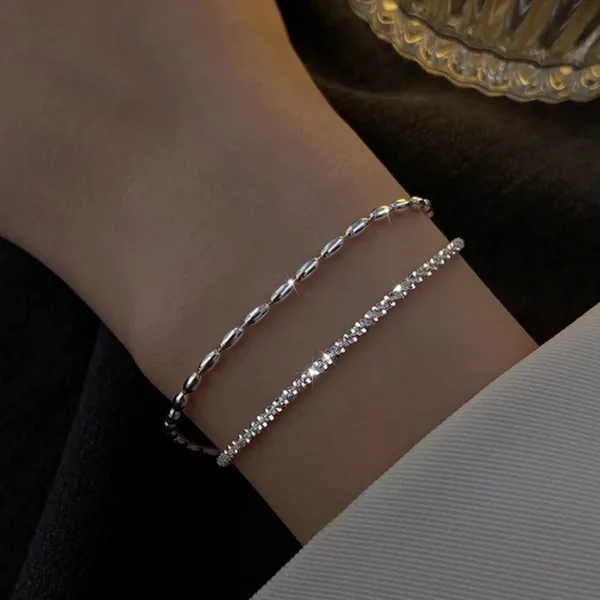 Minimalist Sterling Silver Double Layer Bracelet - Image 3