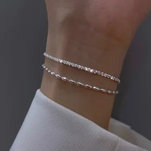 Minimalist Sterling Silver Double Layer Bracelet - silver