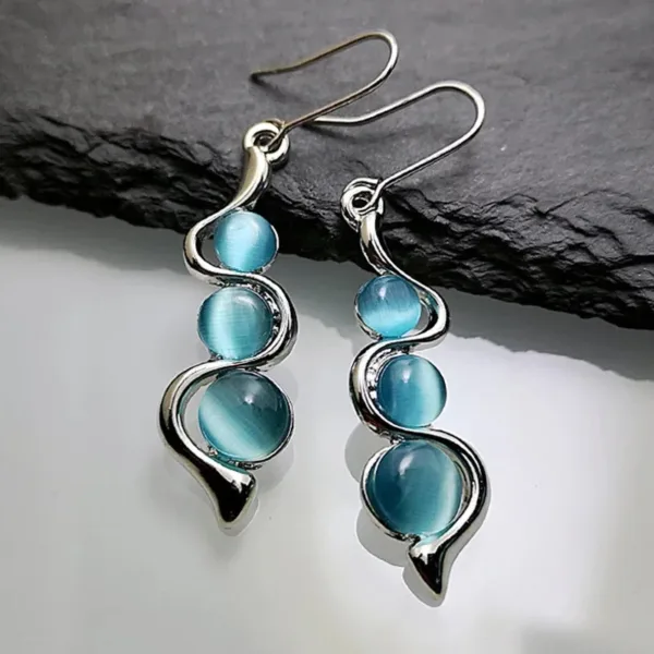 Women Blue Opal Earrings Elegant Drop Dangle Bohemian Cat Eye Stone Wavy Statement Earrings for ​Fashion Wedding Party Jewelry
