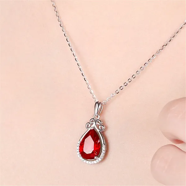 Red Crystal Sterling Silver Necklace
