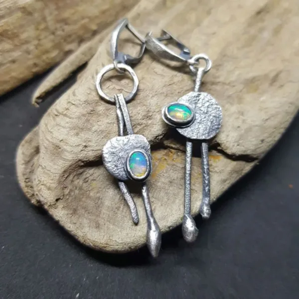 Vintage Tribal Pendant Opal Earrings - Image 3