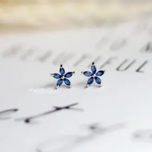 14K Gold Blue Zircon Sterling Silver Earring Studs