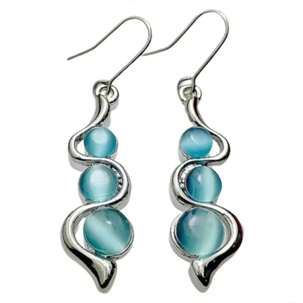 Women Blue Opal Earrings Elegant Drop Dangle Bohemian Cat Eye Stone Wavy Statement Earrings for ​Fashion Wedding Party Jewelry - Image 6