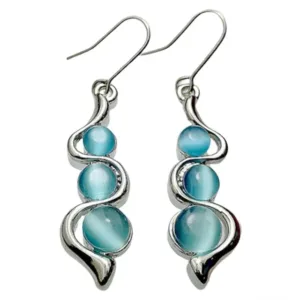 Women Blue Opal Earrings Elegant Drop Dangle Bohemian Cat Eye Stone Wavy Statement Earrings for ​Fashion Wedding Party Jewelry - A