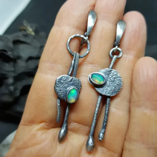 Vintage Tribal Pendant Opal Earrings - Image 5