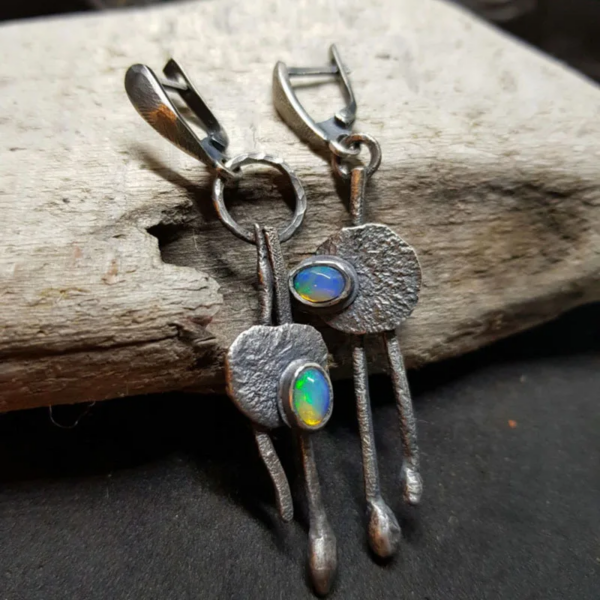 Vintage Tribal Pendant Opal Earrings