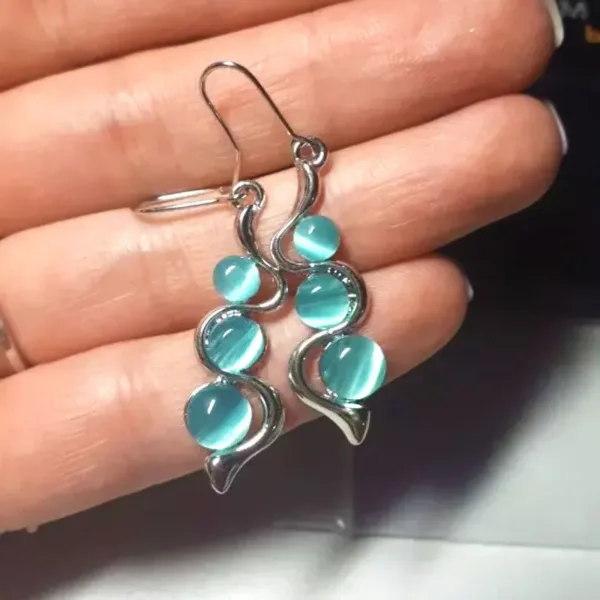Women Blue Opal Earrings Elegant Drop Dangle Bohemian Cat Eye Stone Wavy Statement Earrings for ​Fashion Wedding Party Jewelry - Image 4