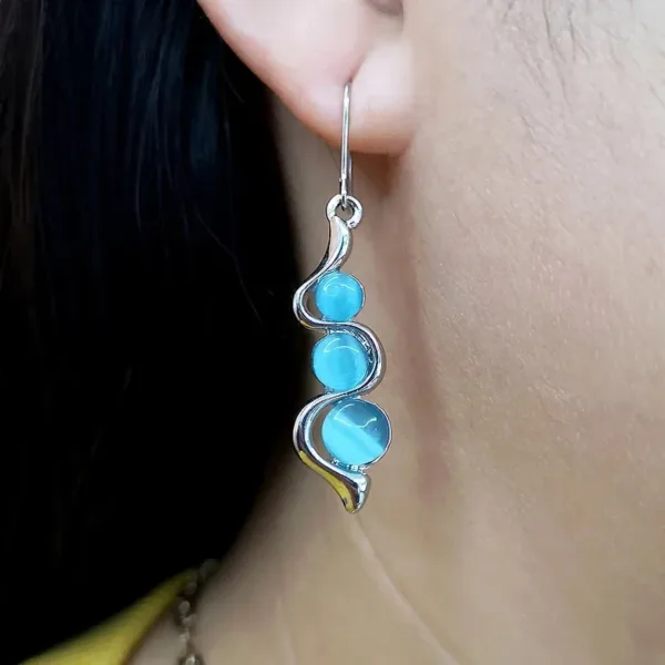 Women Blue Opal Earrings Elegant Drop Dangle Bohemian Cat Eye Stone Wavy Statement Earrings for ​Fashion Wedding Party Jewelry - Image 3