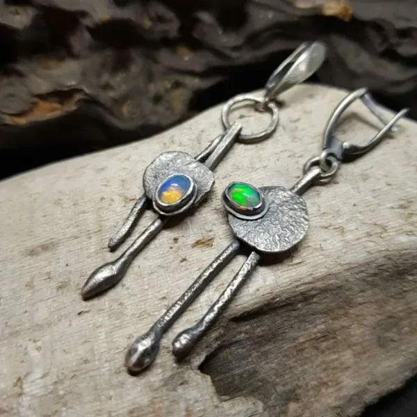 Vintage Tribal Pendant Opal Earrings - Image 4