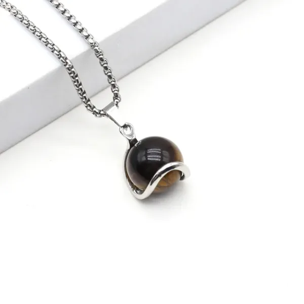 Natural Stone Round Gemstone Pendant Necklace - Vibrant Assortment - Image 12