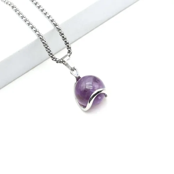 Natural Stone Round Gemstone Pendant Necklace - Vibrant Assortment - Image 7