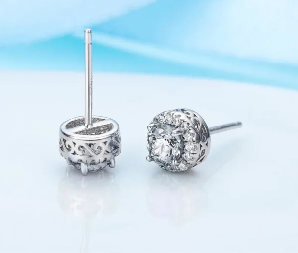 Sea Blue CZ 925 Sterling Silver Stud Earrings - Image 6