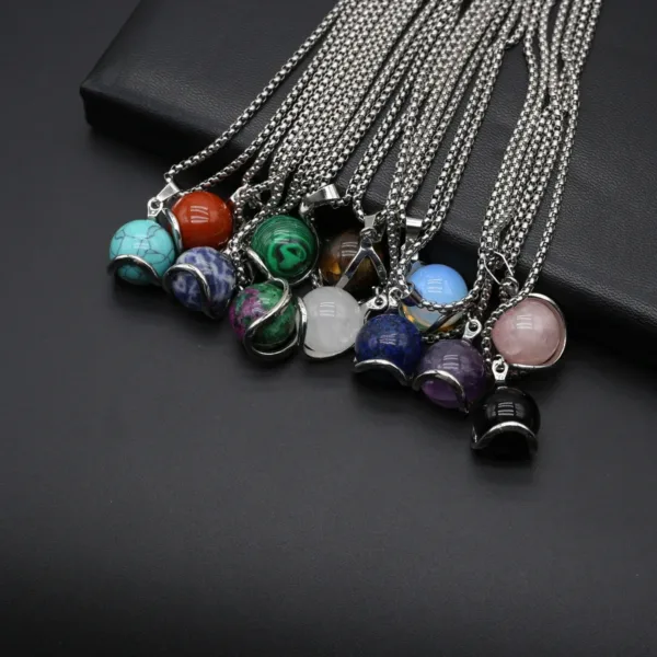 Round Stone Gemstone Pendant Necklace