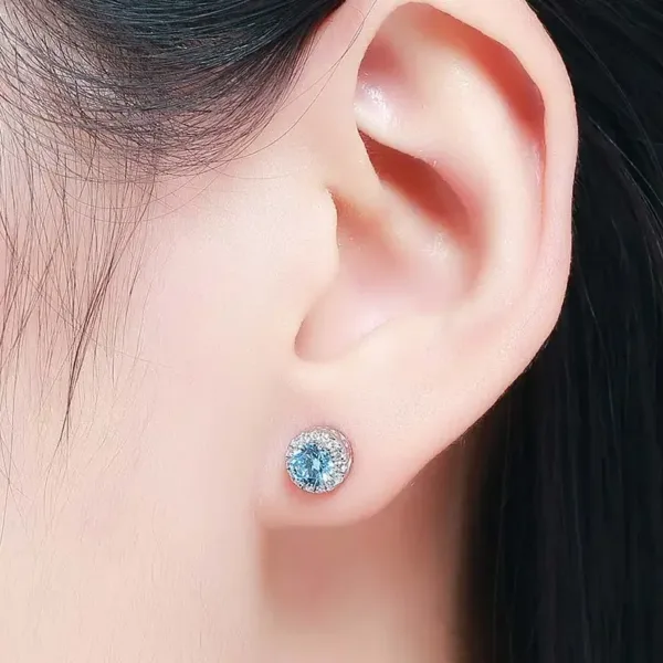 Sea Blue CZ 925 Sterling Silver Stud Earrings - Image 8