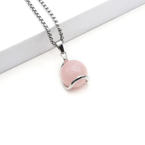 Natural Stone Round Gemstone Pendant Necklace - Vibrant Assortment - Image 4