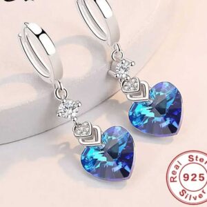 Blue Cubic Zirconia Heart Earrings