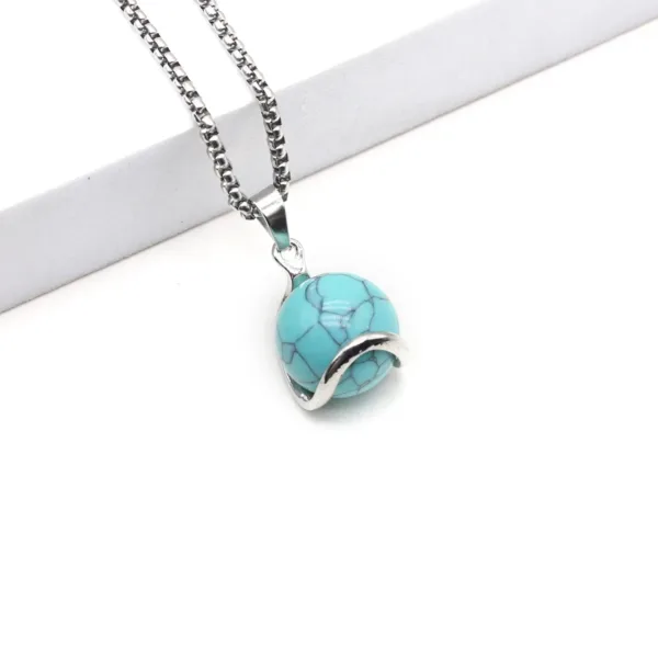 Natural Stone Round Gemstone Pendant Necklace - Vibrant Assortment - Image 3