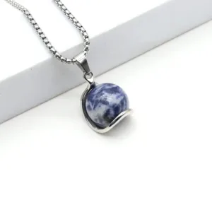 Natural Stone Round Gemstone Pendant Necklace - Vibrant Assortment - Sodalite