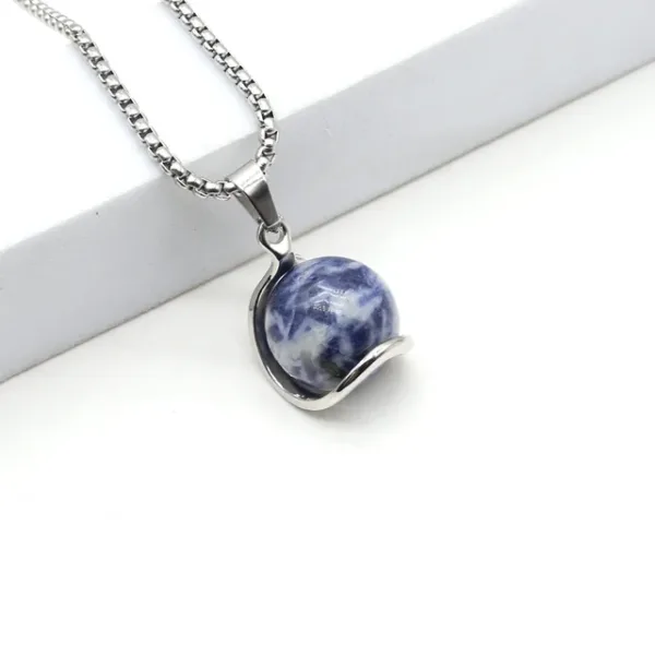 Natural Stone Round Gemstone Pendant Necklace - Vibrant Assortment - Image 13