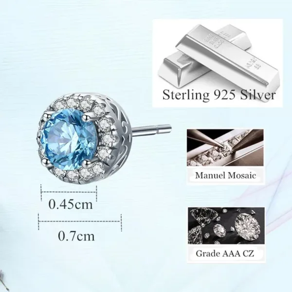 Sea Blue CZ 925 Sterling Silver Stud Earrings - Image 4