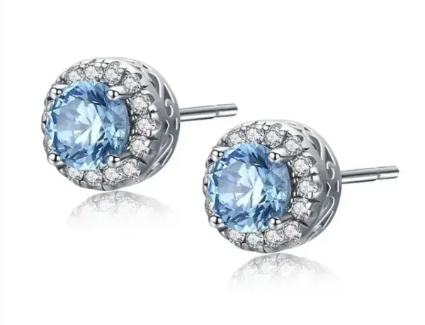 Sea Blue CZ 925 Sterling Silver Stud Earrings - Image 3